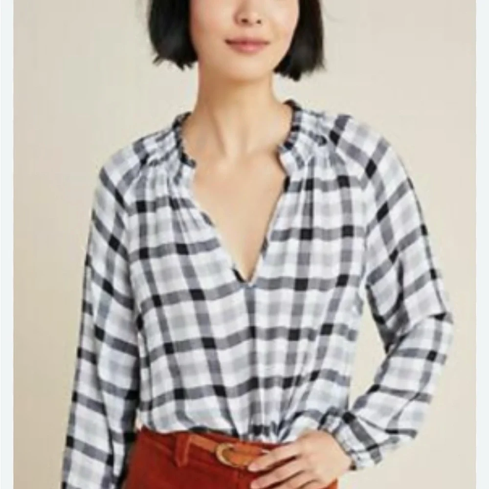Anthropologie Cloth & Stone Sara Plaid Blouse